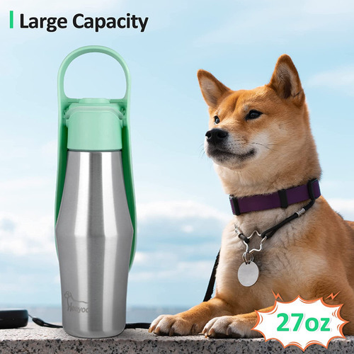 Botella De Agua Portátil Para Perros De Viaje De 27 Oz, Come Color Verde Claro