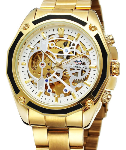 Reloj De Hombre Forsining Automático Corazón Abierto Dorado