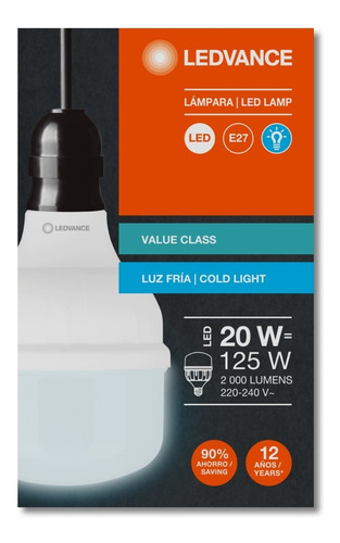 Lampara Galponera Led Alto Poder 20w Osram E27 Color De La Luz Blanco Frío