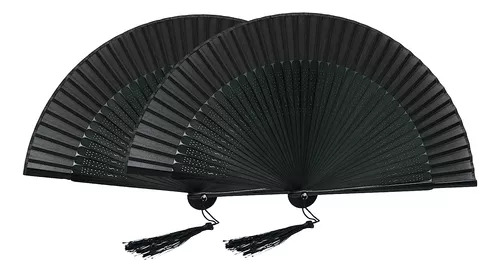 Ventilador Plegable Portátil De Seda De Bambú, 2 Piezas