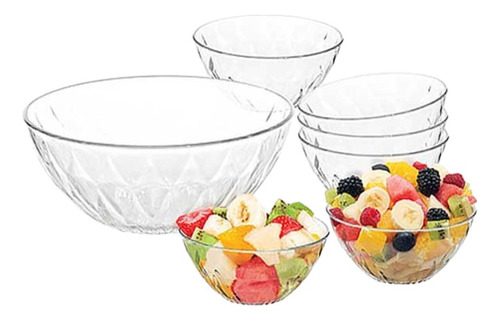 Set Ensaladera De Vidrio + 6 Bowls (7 Piezas)