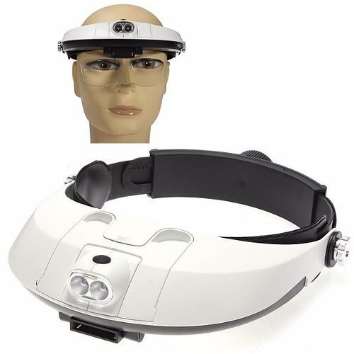 Lupa Visera De Cabeza Con 2 Leds + 5 Lentes Intercambiables