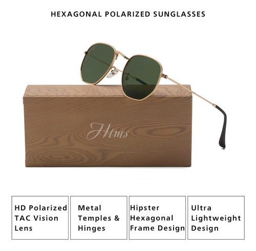 Hipster Hexagonal Gafas De Sol Polarizadas Hombres Mujere...
