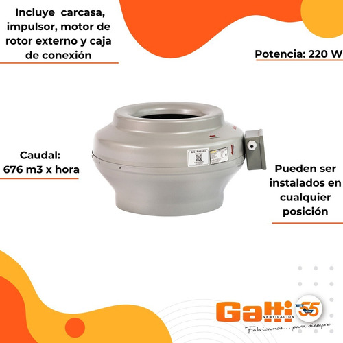 Imagen 4 de 8 de Extractor De Aire Entre Conducto Chapa 10 (25 Cm) Gatti Ventilacion