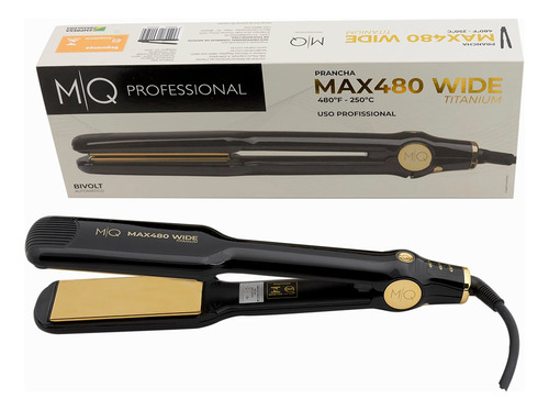 Chapinha De Cabelo Prancha Profissional Max480 Wide Mq Hair Cor Preto BIVOLT AUTOMÁTICO