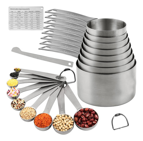 Juego 8 Tazas 9 Cucharas Medidoras Acero Inoxidable