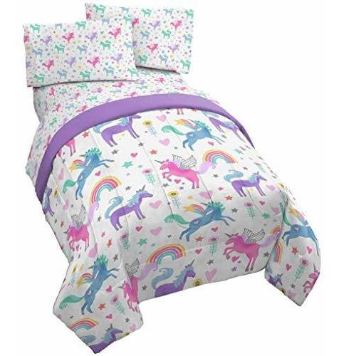 Jay Franco Unicorn Rainbow Juego De Cama Individual De 4 Pie