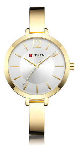 Pulsera De Reloj Analógico Elegante Para Mujer Curren 9012 Color Del Bisel Golden/white