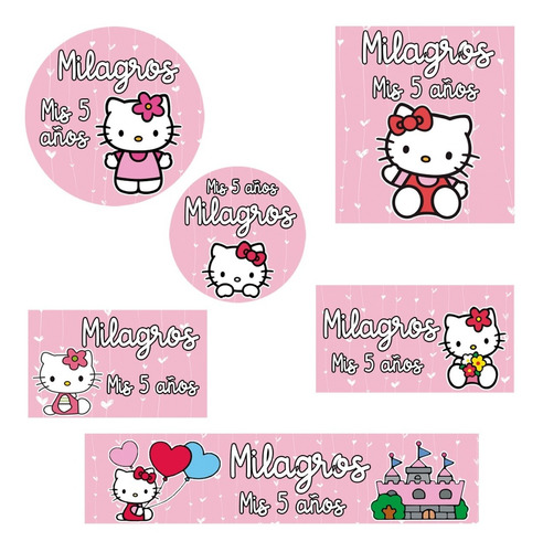 Kit 180 Stickers Hello Kitty Rosa Gatita Candy Bar Etiquetas