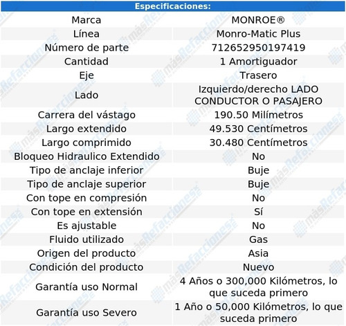 Amortiguador Monro-matic Plus Gas Izq/der Tras Custom 49-52