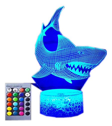 Lámpara Led 3d Con Forma De Pez Tiburón, 16 Colores Cambiant