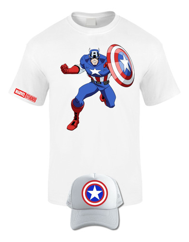 Camiseta Manga Corta Capitan America Comic Obsequio Gorra 