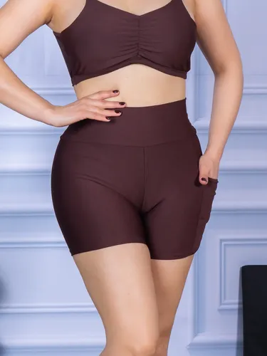 Bermuda Com Bolso Feminina Academia Cintura Alta Suplex