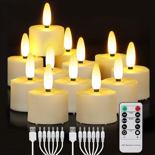 12 Pcs Recargable Sin Llama Té Luces Velas Parpadeando Con T