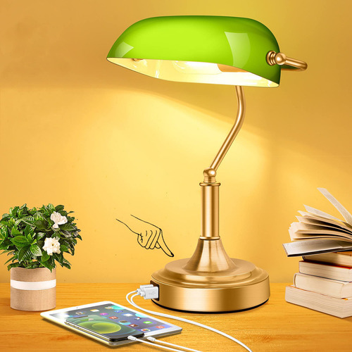 Lámpara De Banquero Con 2 Puertos Usb Lámpara De Escritorio