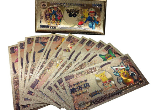 12 Billetes Pikachu Pokemon Fantasia Laminado Tipo Oro De 24