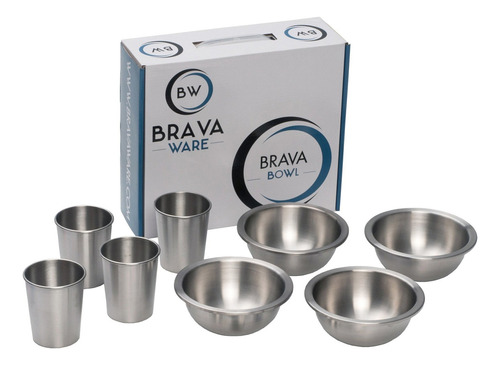 Stainless Steel Bowls And Cups 8 Piece Set: 4 Stainless S