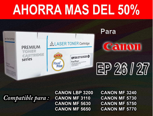 Tone Compatible Para Canon Ep26 - X25 - Ep27 - U25 Realprint