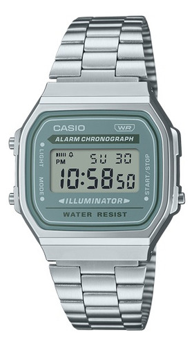 Reloj Casio Vintage A-168wa Oficial. Malla Plateado Bisel Plateado Fondo 3a