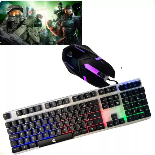 Kit Gamer Semi Mecânico Knup Te124 - Teclado E Mouse Rgb. Mouse Preto Teclado Branco