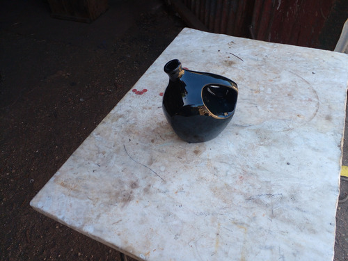 Antiguo Porron De Ceramica Verde Oscuro Casi Negro Sin Tapa (Usado)