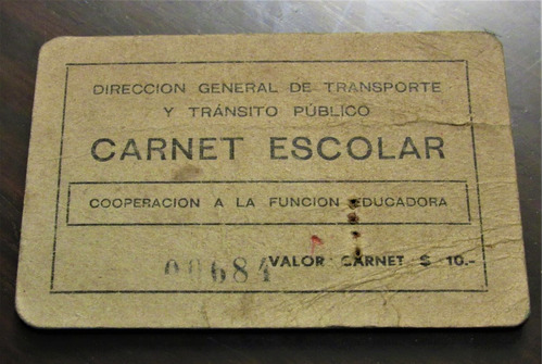 Carnet Pase Escolar 1953 Micro Santiago (c85)