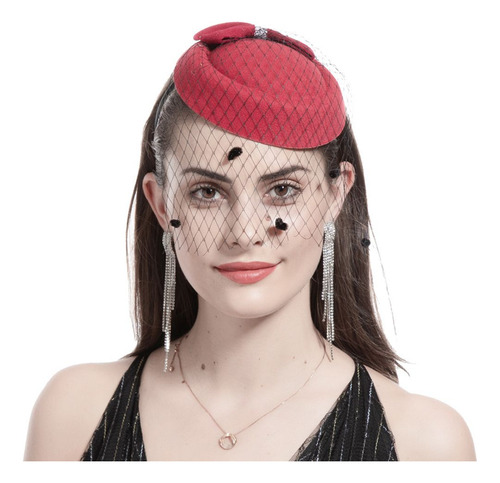 Gorro Bowknot Veil Fascinator Hair Pillbox Para Mujer, Sombr