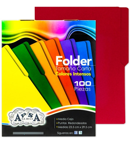 Folder Apsa L80-p Carta Color Rojo Intenso Media Ceja 100pzs