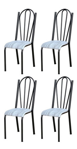 Kit 4 Cadeiras 021 América Cromo/preto Linho - Artefamol Cor da estrutura da cadeira Preto Cor do assento Cromo
