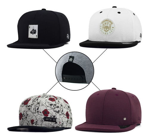 4 Bonés Aba Reta Aberto Com Ajuste Snapback Anth Co. Kit C/4