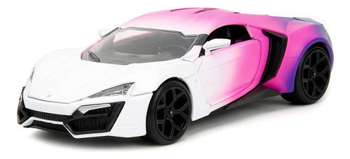 Coche miniatura Lykan Hypersport Pink Slips 1:24 de Jada Toys, blanco/rosa