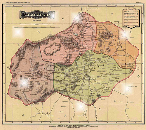 Lienzo Tela Canvas Mapa México Aguascalientes 1884 70x80