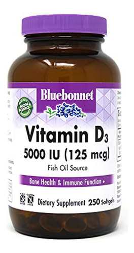 Bluebonnet Nutrición Vitamina D3 5000 Ui Cápsulas Blandas, A