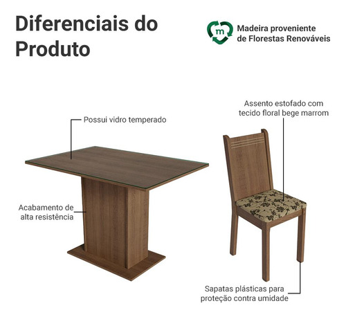 Sala De Jantar Mesa Tampo De Vidro 4 Cadeiras Camélia Madesa Cor Rustic/Bege Marrom
