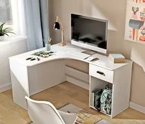 Comprar Escritorio En L Práctico Leonidas Color Blanco  1 Cajón