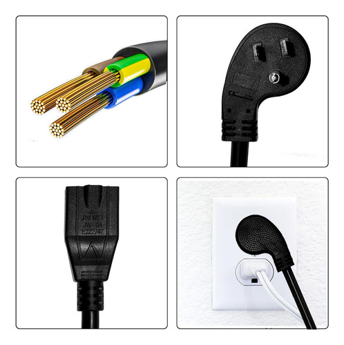 Cable De Extensión Enchufe Plano 90 Grados Negro Paquete 2