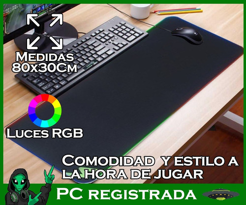 Imagen 2 de 8 de Mouse Pad Gamer Led Rgb Retroiluminado Usb 800x300x4mm Pcreg