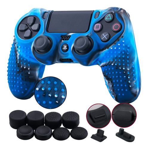 Funda Joystick Ps4 9cdeer Silicona Azul Camuflado