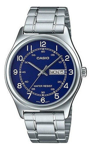 Reloj Casio Mtp-v006d-2b, Acero Doble Fechador,caratula Azul