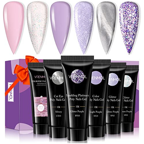 Vrenmol Cat Eye Poly Nails Gel Set - 6 Colors Purple Series