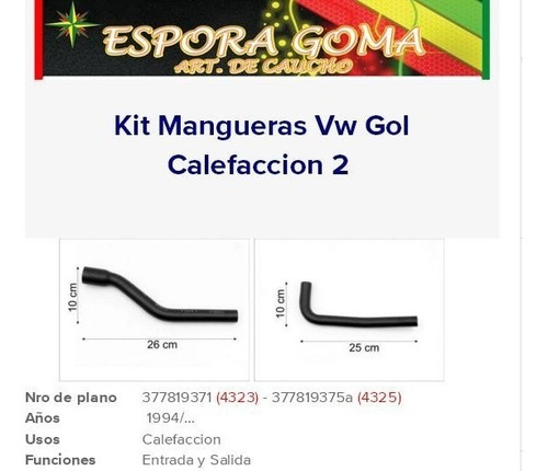 Imagen 3 de 3 de Kit Mangueras Calefaccion Vw Gol G2 G3 G4 4323 4325