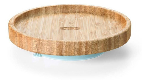 Plato plano de bambú y silicona azul Fisher Price con ventosa, color azul, nombre del diseño: liso