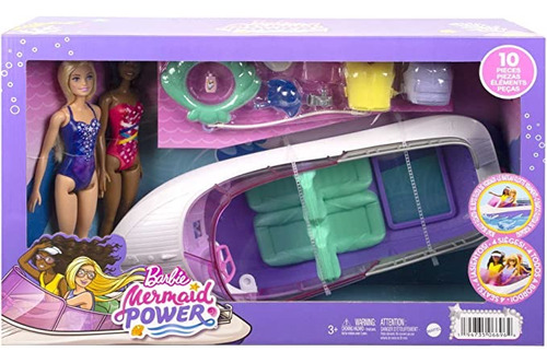 Barbie Bote Lancha Power Mermaid Muñecas Y 9 Accesorios