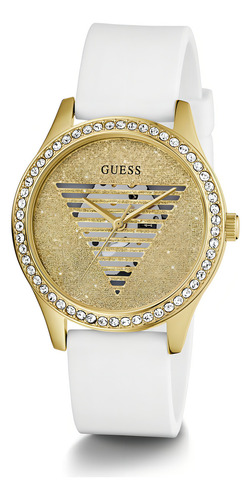 Reloj Guess Para Mujer Dawn Reloj De Pulsera Correa Blanco Bisel Dorado Fondo Dorado