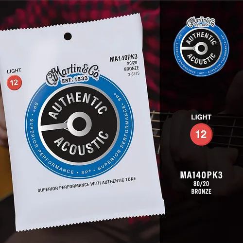 Martin Authentic Acoustic Guitar Strings - 3 Pack