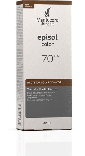 Protetor Solar Facial Episol Color Tom 4 Médio Escuro Fps 70