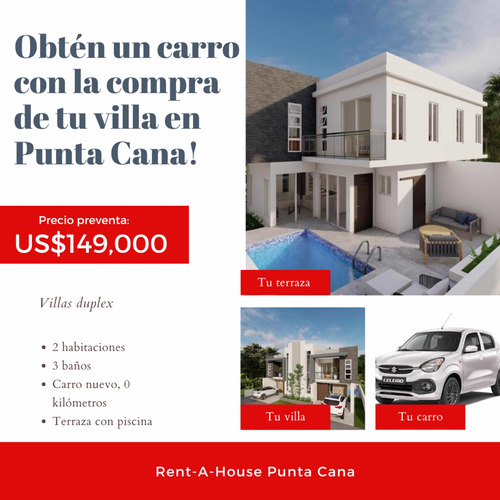 Villas En Venta En Punta Cana Con Carro Inlcuido. Piscina