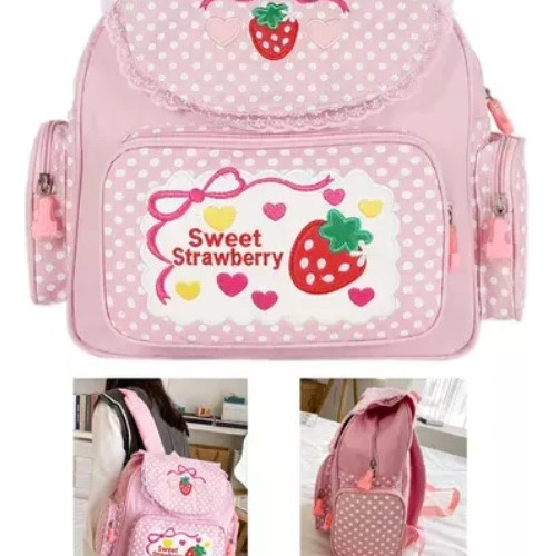 Bolso De Hombro Con Encaje Sweet Strawberry, Mochila Escolar