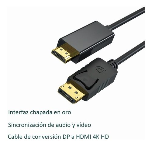 Imagen 4 de 6 de Cable Dp Display Port Macho A Hdmi Macho, 1.8m 4k/ Pc, Mac