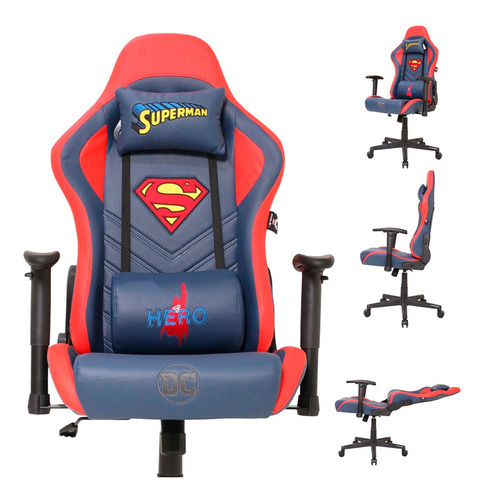 Cadeira Gamer Superman Coleção Dc Profissional Giratória Cor Azul e Vermelho Material do estofamento Couro sintético
